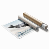 Extra large rolled print of a vintage airplane, rendered in muted gray tones, suitable for dining room or bathroom decor.