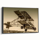 Black and white framed canvas featuring a vintage airplane side view, suited for bedroom wall decor.