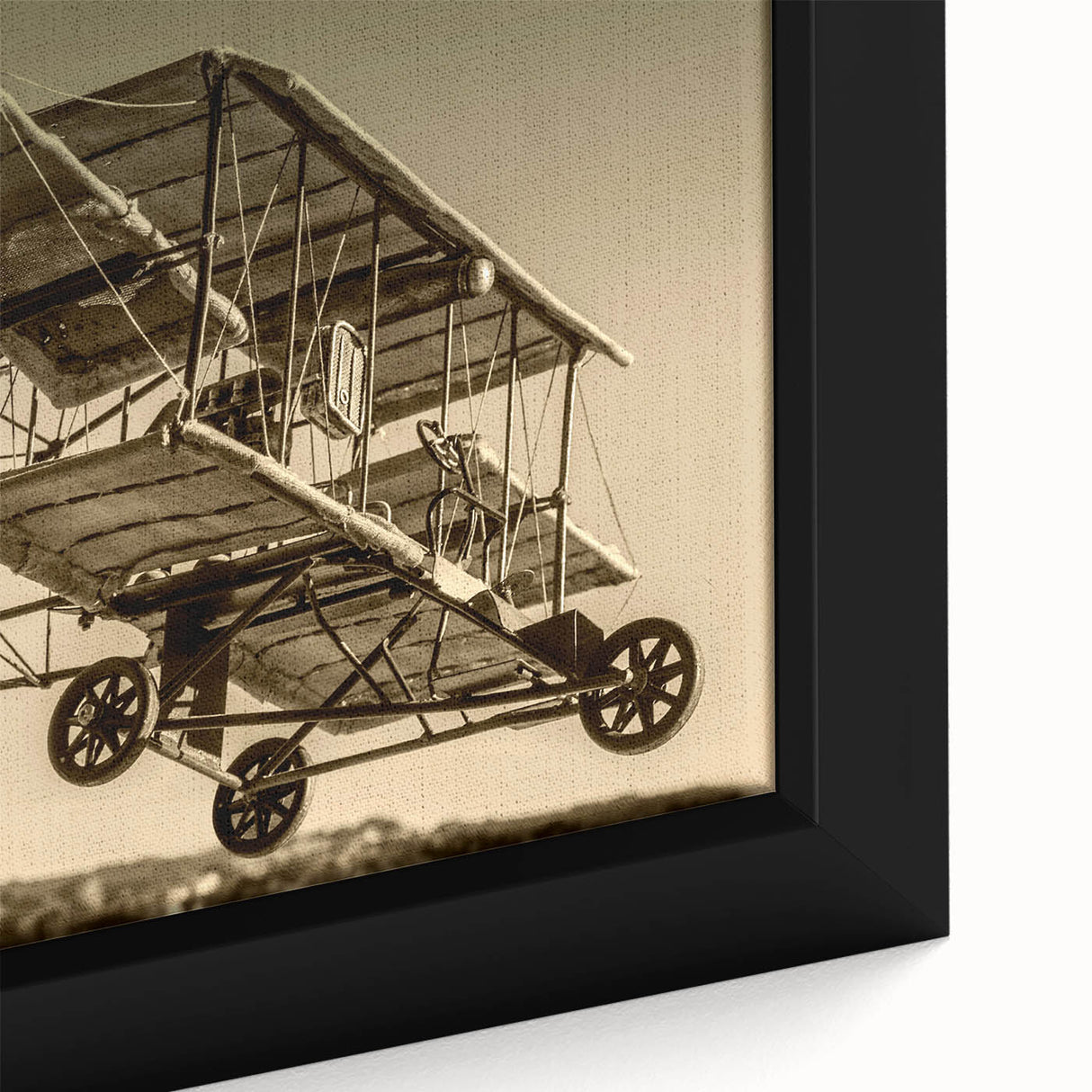 Extra large black wall art featuring a textured, colorful airplane design on a framed canvas, ideal for living room decor.