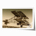 Art deco poster of a vintage airplane in muted gray and blue tones on rolled print, suitable for dining room wall art.