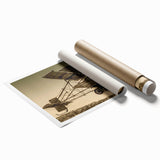 Extra large rolled print depicting a vintage airplane, rendered in muted sepia tones, ideal for art wall dining room.
