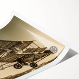 Extra large rolled print of a vintage airplane, using muted earth tones, ideal for classy bathroom wall art.