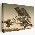 Side view of a classic airplane on a stretched canvas with a muted gray backdrop, suitable for kitchen wall art.