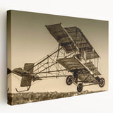 Side view of a classic airplane on a stretched canvas with a muted gray backdrop, suitable for kitchen wall art.