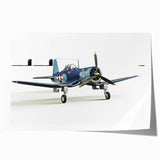 Art deco poster of a vintage airplane in muted silver and blue tones on rolled print, suitable for dining room or bathroom.