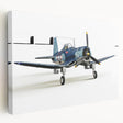 Side view of a classic airplane on stretched canvas, featuring neutral gray tones, perfect for kitchen wall art.