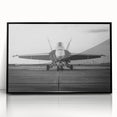 Mid-century modernist art depicting an airplane, in black and white tones, acrylic print framed.