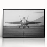 Mid-century modernist art depicting an airplane, in black and white tones, acrylic print framed.