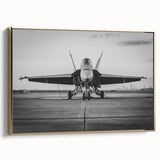 Side view of a vintage airplane in black and gold on a framed canvas, suitable for bedroom wall art with a retro vibe.