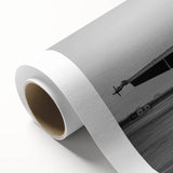 Art deco style airplane illustration in muted gray and blue tones on rolled canvas, suitable for nursery wall art.