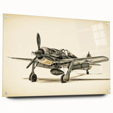 Acrylic print of a side view of an airplane, using a monochrome color scheme, ideal for modern bedroom or dining room decor.