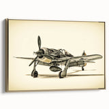 Framed canvas of a vintage airplane in gold and black, ideal for bedroom wall art.