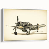 Vintage poster art of a colorful airplane on a black background, presented in a white-framed large canvas.