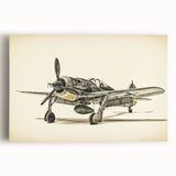 Black and white photo of a vintage airplane on stretched canvas, suitable as large kitchen wall art.