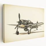Large airplane blueprint on stretched canvas with neutral gray tones, suitable for kitchen wall art.