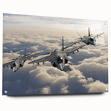 Acrylic print of a side-view airplane in muted gray tones, suitable for bedroom or dining room decor.