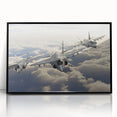 Large abstract wall art featuring mid-century modernist airplanes in muted greys and blacks on a framed acrylic.