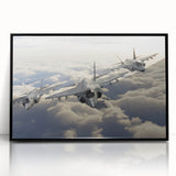 Large abstract wall art featuring mid-century modernist airplanes in muted greys and blacks on a framed acrylic.