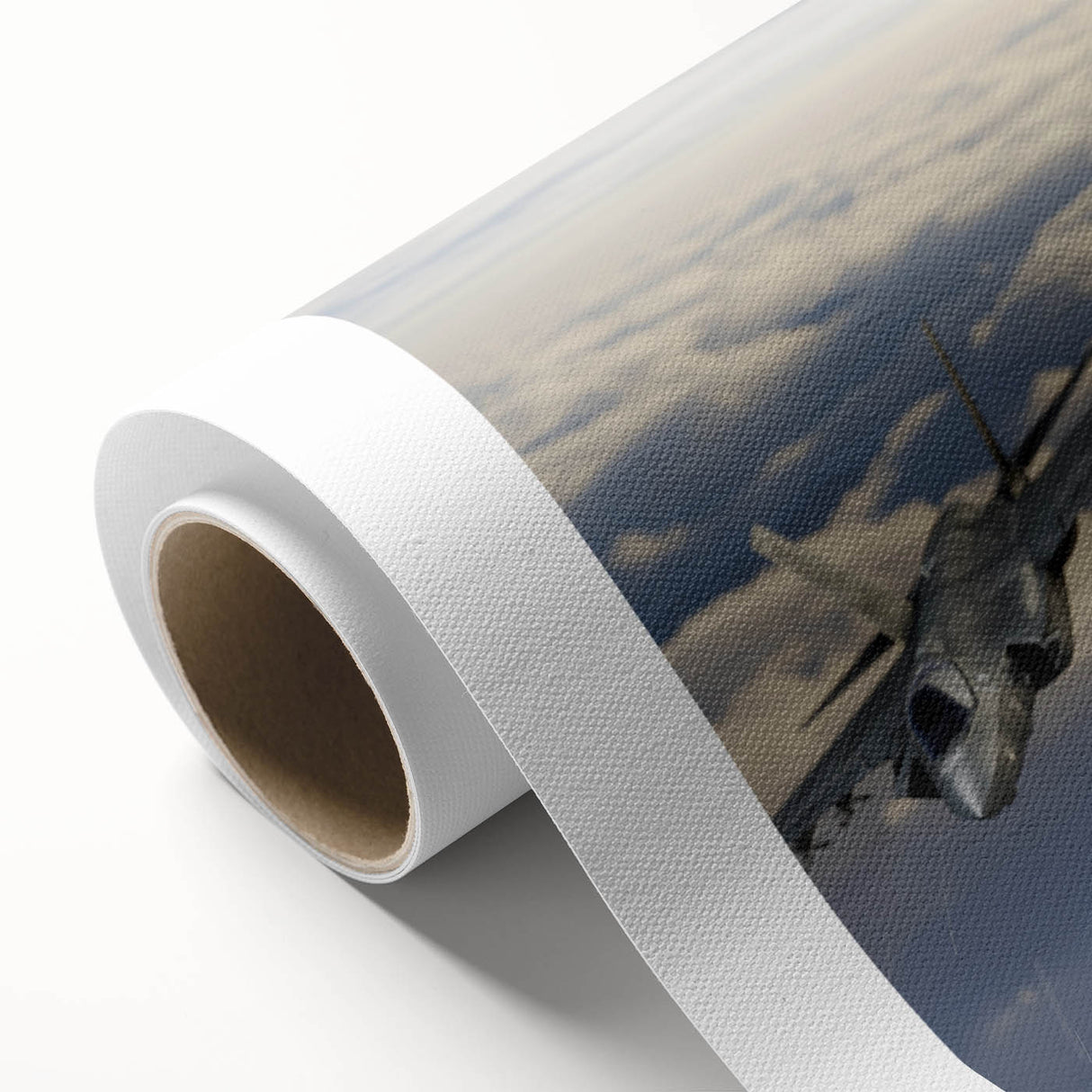 Art deco style airplane illustration in muted blue and gray, rolled canvas, suitable for nursery wall art.