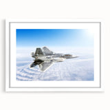 Extra large abstract art print of an airplane, featuring textured gray and blue tones on a white-framed canvas.
