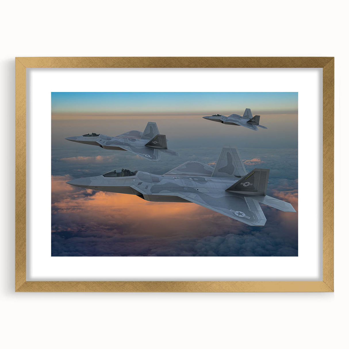 Abstract airplane design in gold and black hues, framed print, suitable for dining room decor.