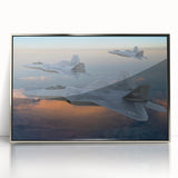 Mid-century modernist art of a silver airplane, rendered in simple lines on a framed acrylic, ideal for nursery wall decor.