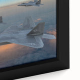 Extra large black wall art featuring a colorful, textured depiction of airplanes on a framed canvas.