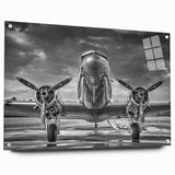 Side view of a vintage airplane in muted gray hues on acrylic glass, suitable for bedroom or dining room decor.