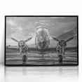 Framed acrylic print of a mid-century modernist abstract airplane, in monochrome shades, ideal for dining room art.