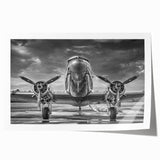 Art deco poster of a vintage airplane in muted blue and gray tones on a rolled print, suitable for dining room wall art.