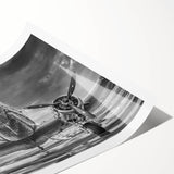 Extra large rolled print of a vintage airplane against a sky blue background, suitable for classy bathroom wall art.