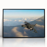 Mid-century modernist large abstract art print of airplanes, in black and white hues, framed in acrylic.