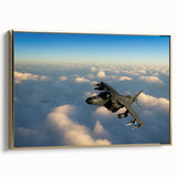 Side view of a vintage airplane depicted in black and gold tones on a framed canvas, ideal for bedroom wall art.