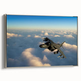 Framed canvas depicting a vintage airplane in black with colorful accents, ideal for a study or office wall.