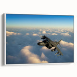 Vintage poster art of a black airplane on a colorful abstract background, framed canvas, ideal for living room decor.