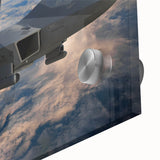 Large abstract wall art featuring a close-up of an airplane wing, rendered in cool gray tones on acrylic glass.