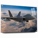 Side view of an airplane depicted in large abstract style on acrylic glass, using a palette of grays and blues.