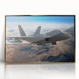 Large abstract wall art depicting mid-century modernist airplanes in gold and black tones, framed acrylic.