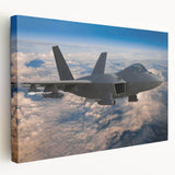 Side view of an airplane illustrated on a stretched canvas with muted gray and blue tones, suitable for kitchen wall art.