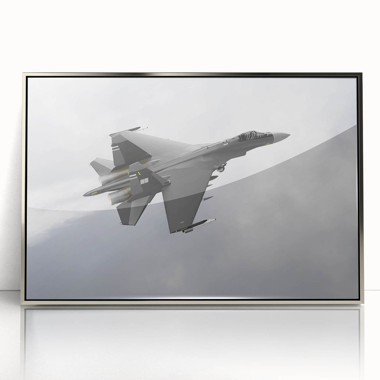 Mid-century modernist art of a silver airplane on acrylic, featuring cool blue and gray tones, ideal for nursery wall art.