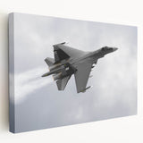 Side view of an airplane depicted in muted gray tones on a stretched canvas, suitable for kitchen wall art.