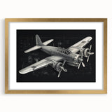 Abstract airplane design in textured art style with gold frame, featuring muted earth tones, suitable for bedroom art.