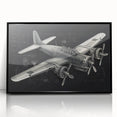 Large abstract airplane design in black and white on framed acrylic, suitable as mid-century modernist dining room art.