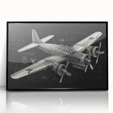 Large abstract airplane design in black and white on framed acrylic, suitable as mid-century modernist dining room art.