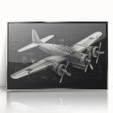 Large abstract wall art featuring a mid-century modernist airplane design in silver and gray tones on a framed acrylic panel.