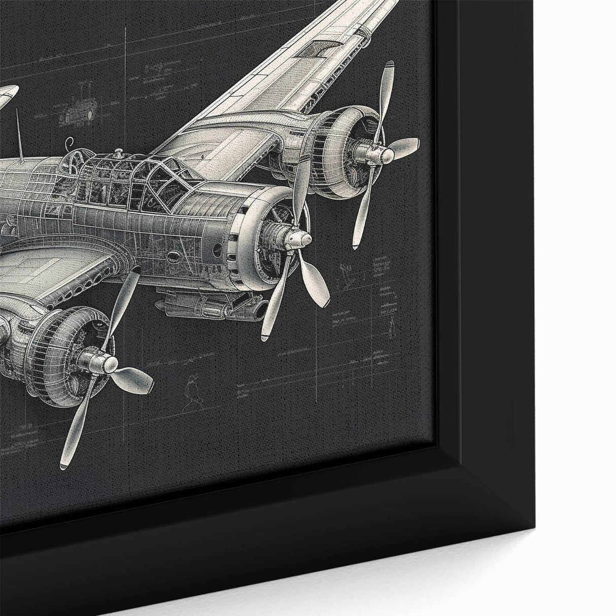 Black wall art featuring a colorful, textured depiction of an airplane on extra large framed canvas.