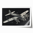 Art deco poster featuring a vintage airplane in muted silver and blue tones on rolled print.