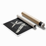 Extra large rolled print of an abstract airplane design in muted gray tones, ideal for dining room wall art.