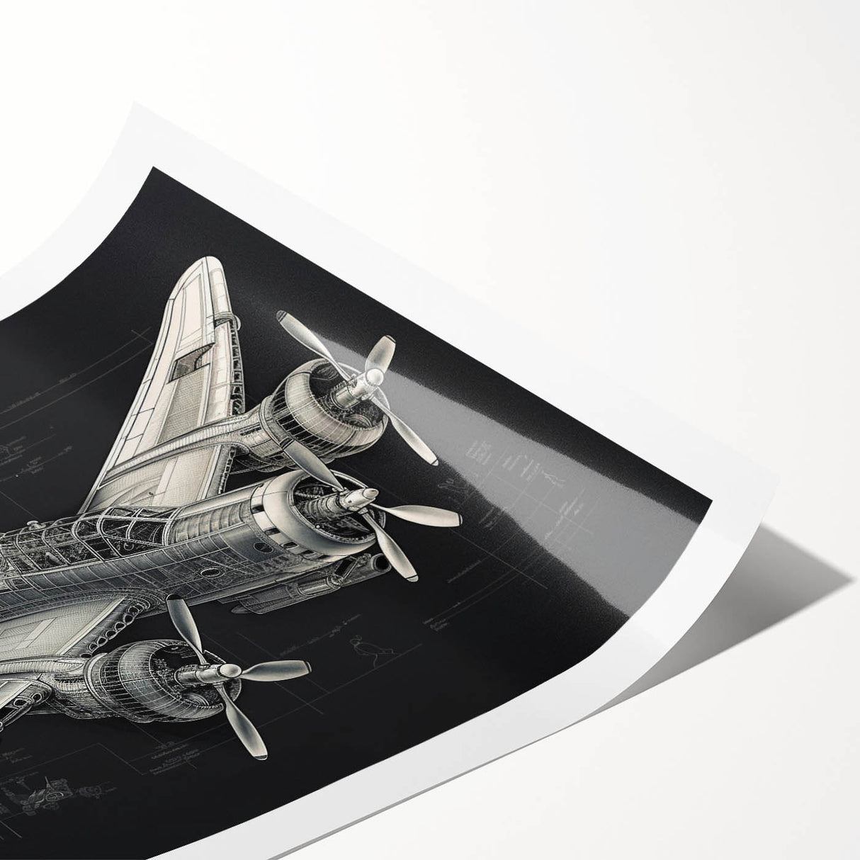Extra large rolled print of a vintage airplane, featuring muted gray and sepia tones, ideal for classy bathroom wall art.