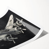 Extra large rolled print of a vintage airplane, featuring muted gray and sepia tones, ideal for classy bathroom wall art.